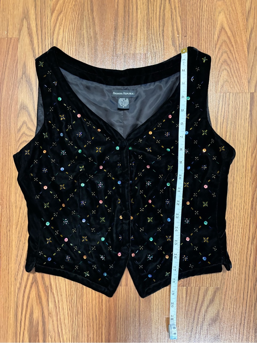 Vintage Banana Republic Black Velvet Beaded Sleeveless Vest - Picture 8 of 10